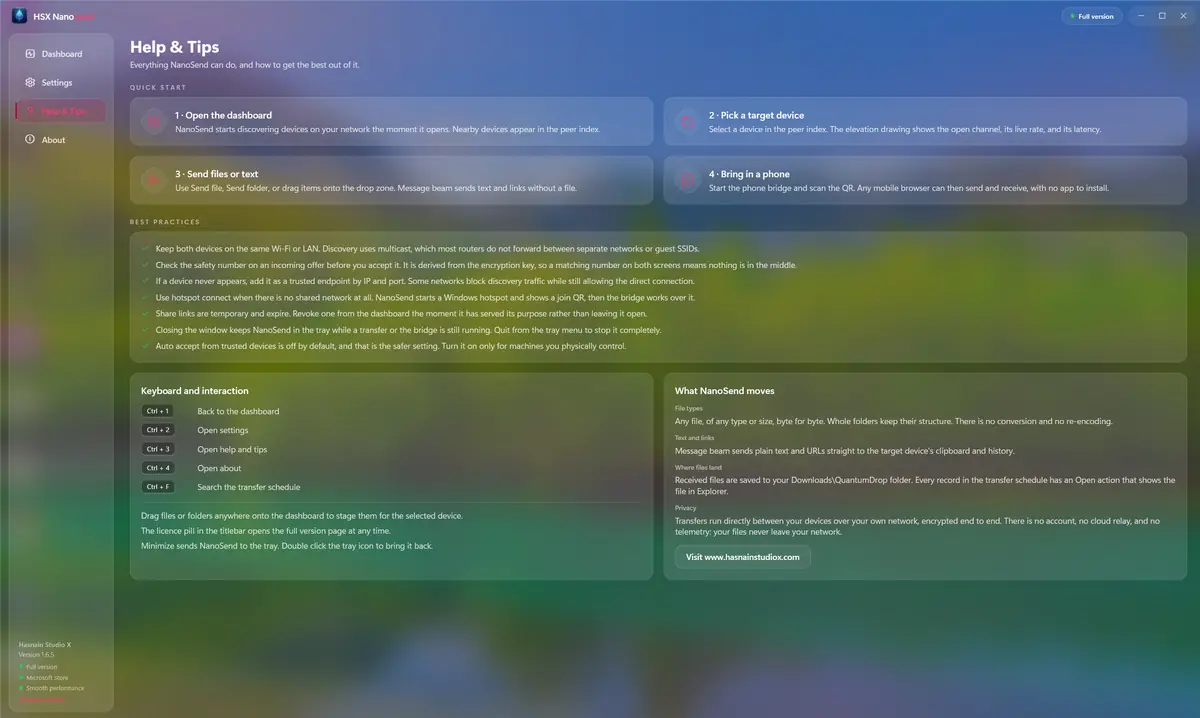 HSX NanoSend running on Windows, screen 3 of 4