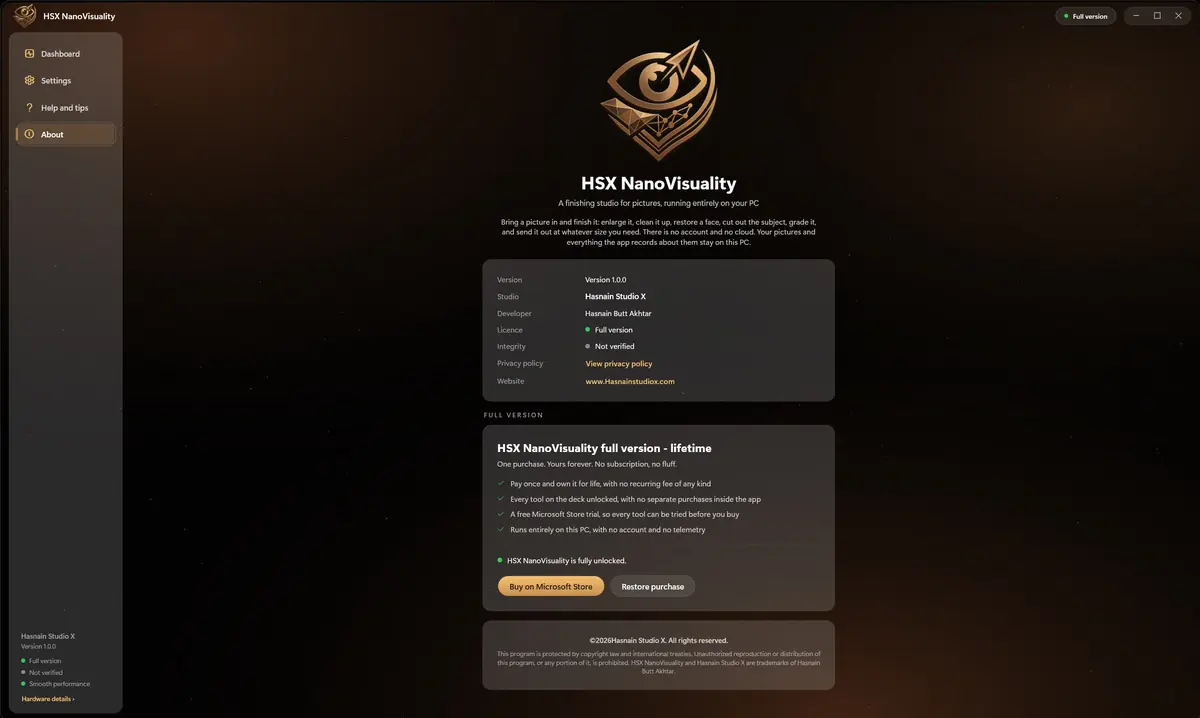 HSX NanoVisuality running on Windows, screen 1 of 4