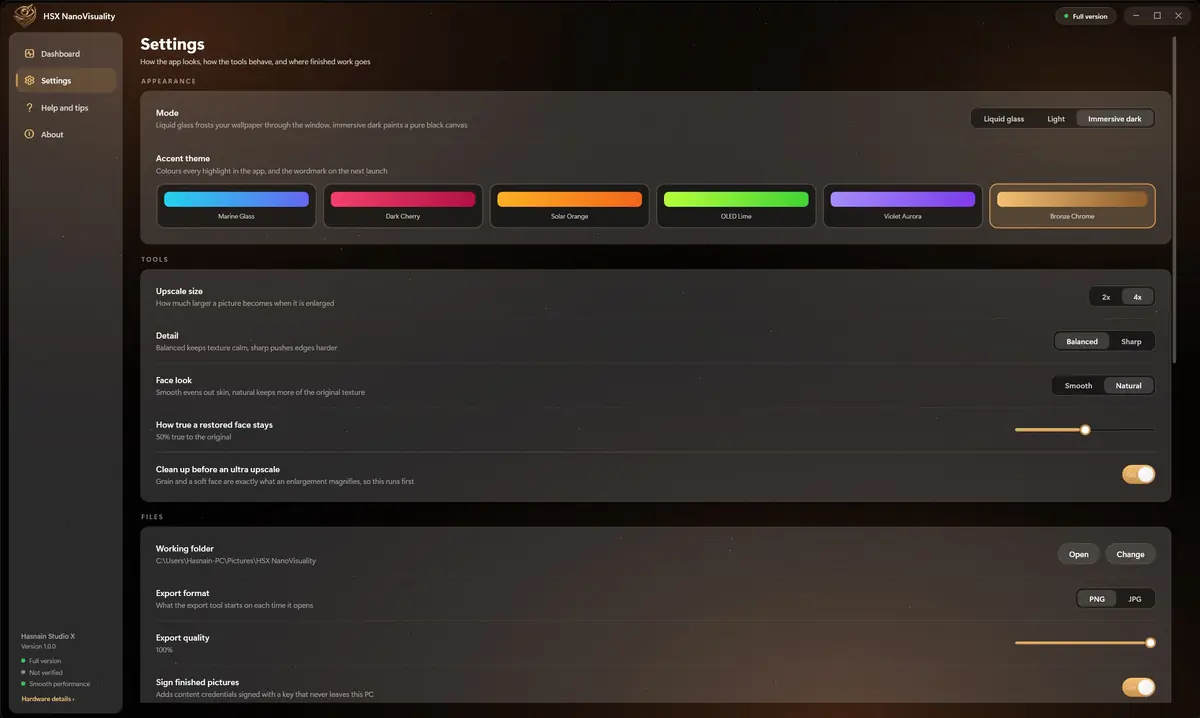 HSX NanoVisuality running on Windows, screen 3 of 4