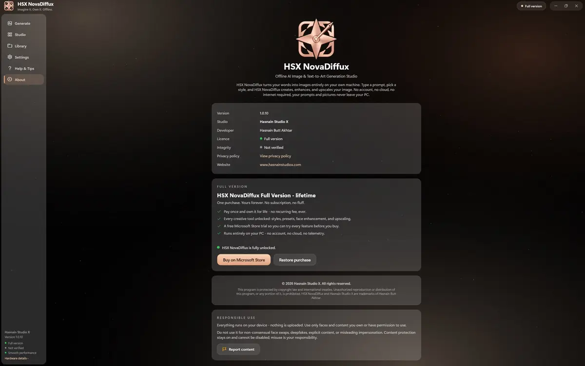 HSX NovaDiffux running on Windows, screen 1 of 4