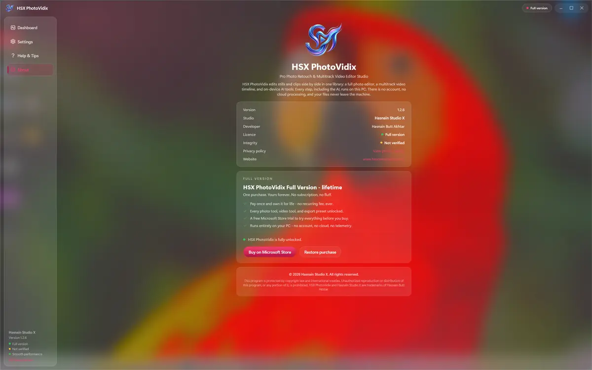 HSX PhotoVidix running on Windows, screen 1 of 4