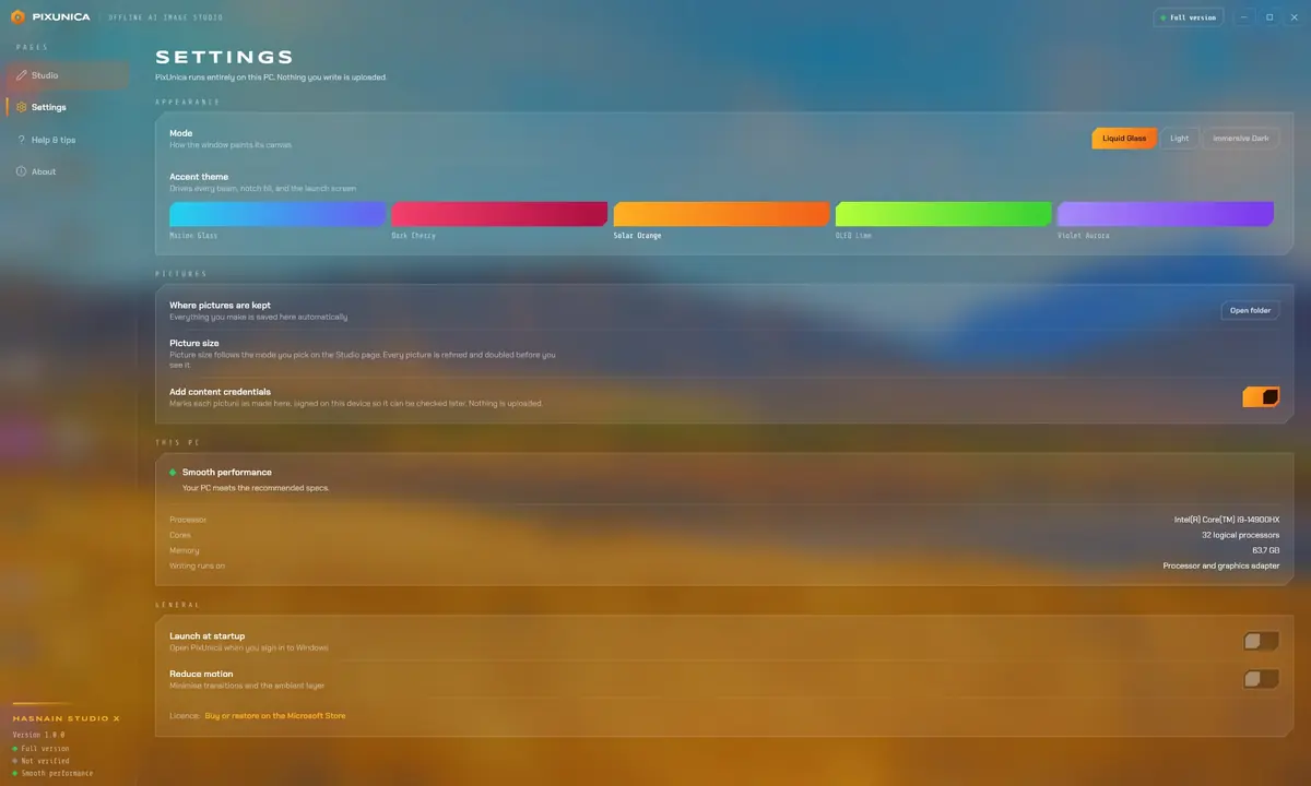 HSX PixUnica running on Windows, screen 1 of 4