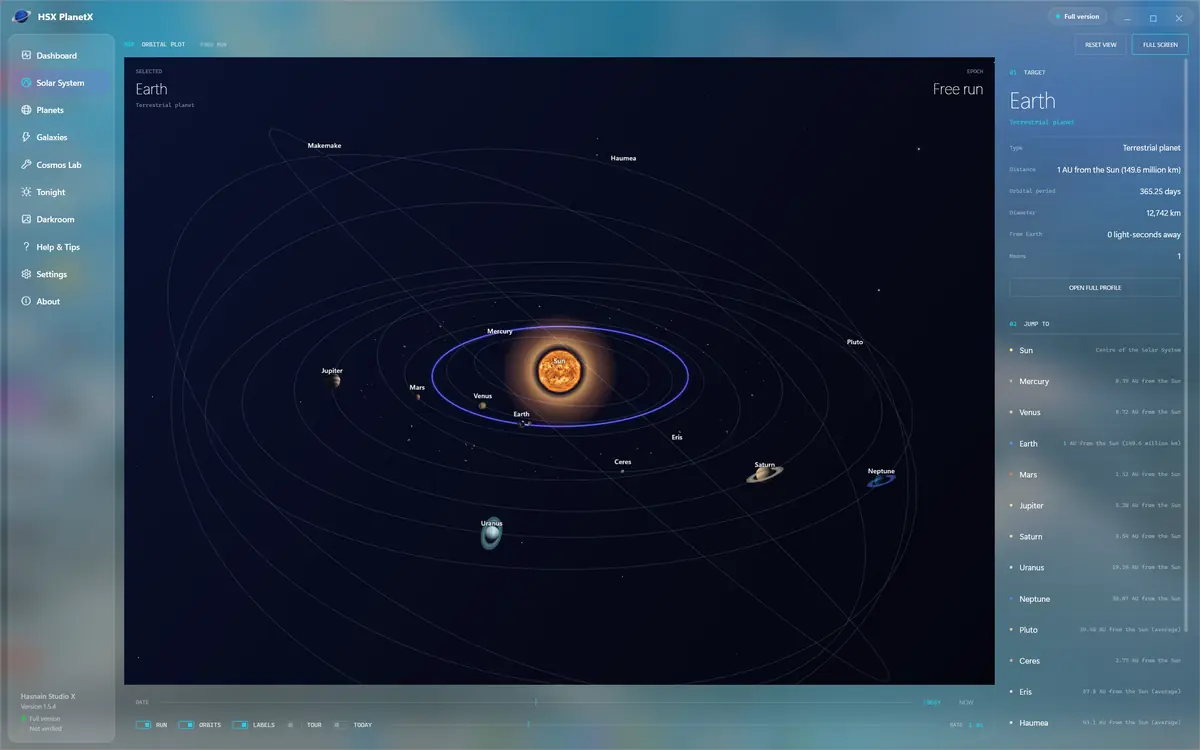HSX PlanetX running on Windows, screen 1 of 4