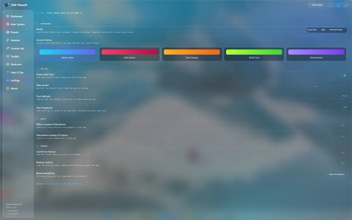 HSX PlanetX running on Windows, screen 4 of 4
