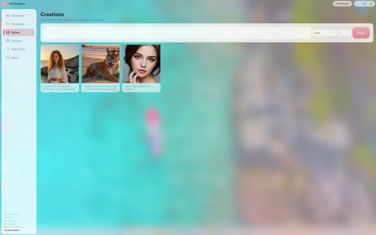 HSX Pocktium running on Windows, screen 1 of 4