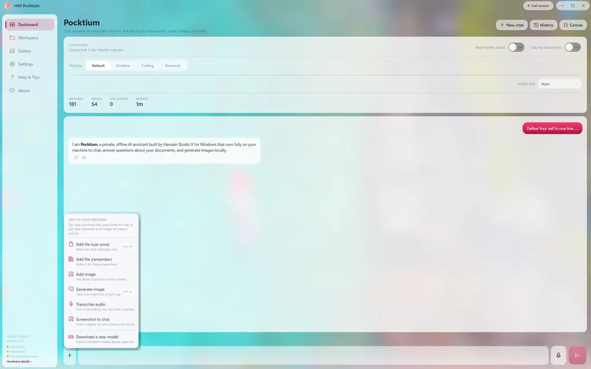 HSX Pocktium running on Windows, screen 3 of 4