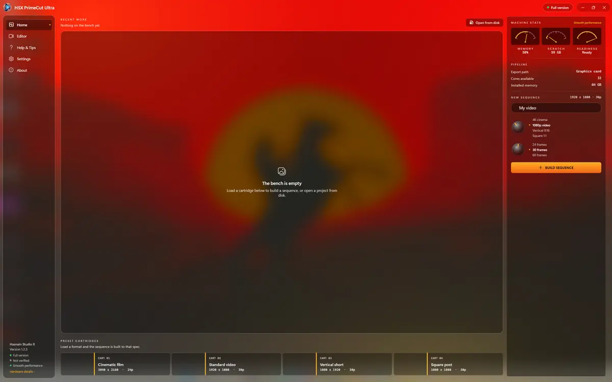 HSX PrimeCut Ultra running on Windows, screen 1 of 4