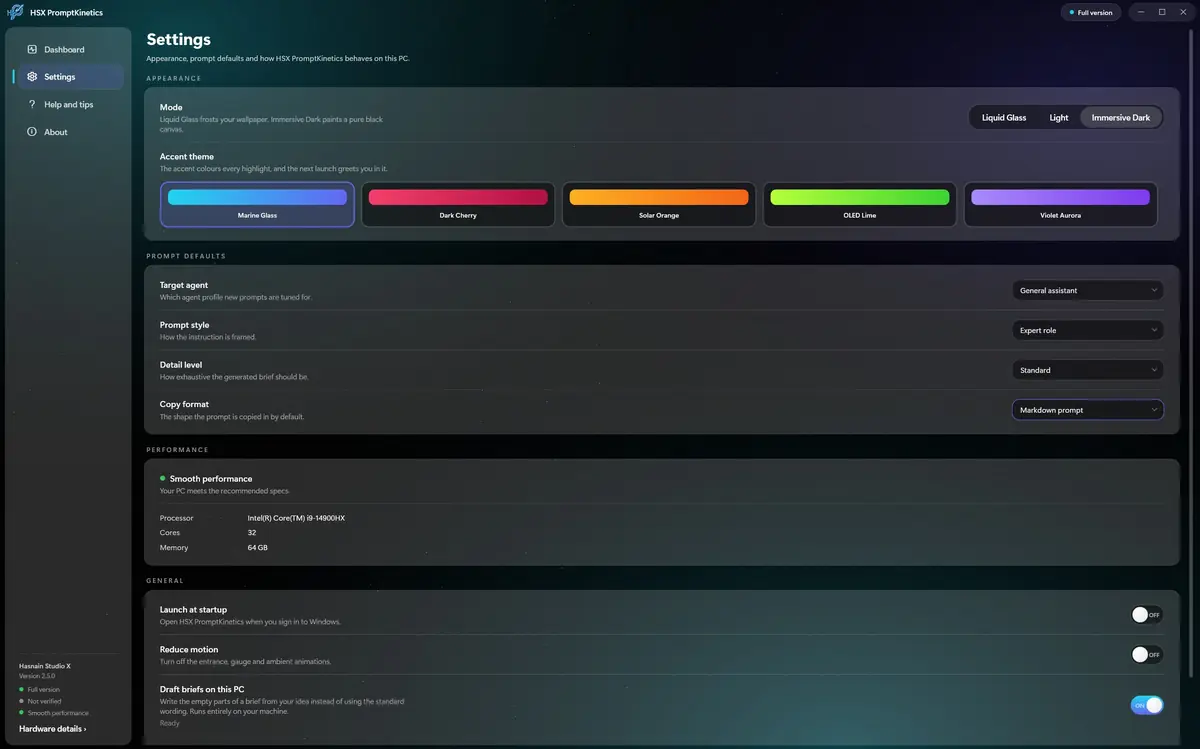 HSX PromptKinetics running on Windows, screen 4 of 4