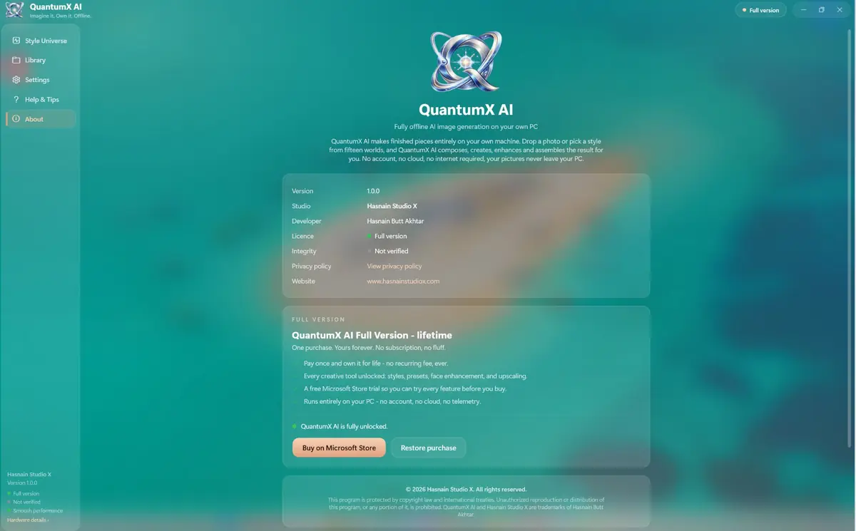 HSX QuantumGen AI Studio running on Windows, screen 1 of 4