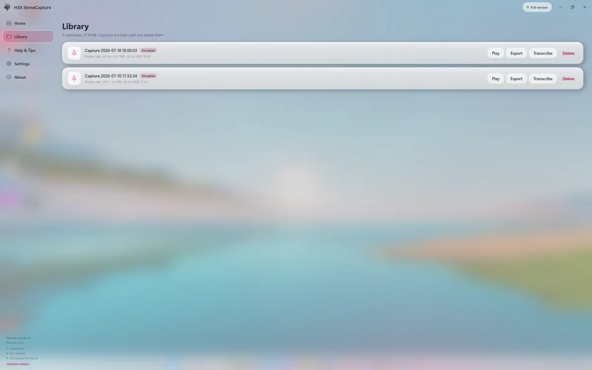 HSX SenseCapture running on Windows, screen 1 of 4