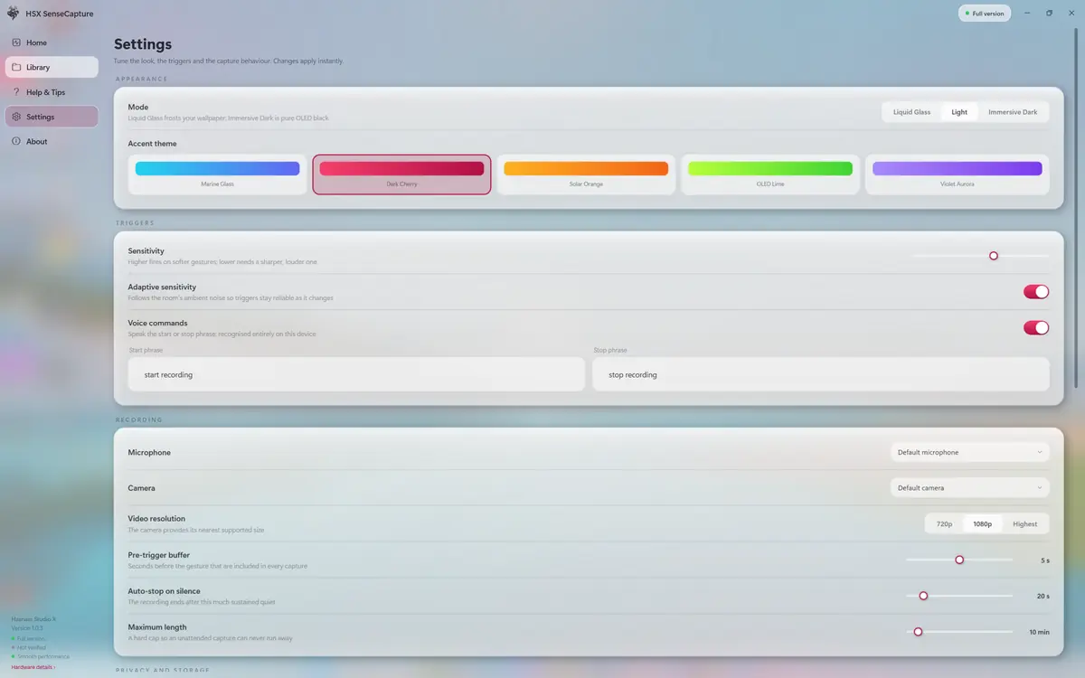 HSX SenseCapture running on Windows, screen 3 of 4