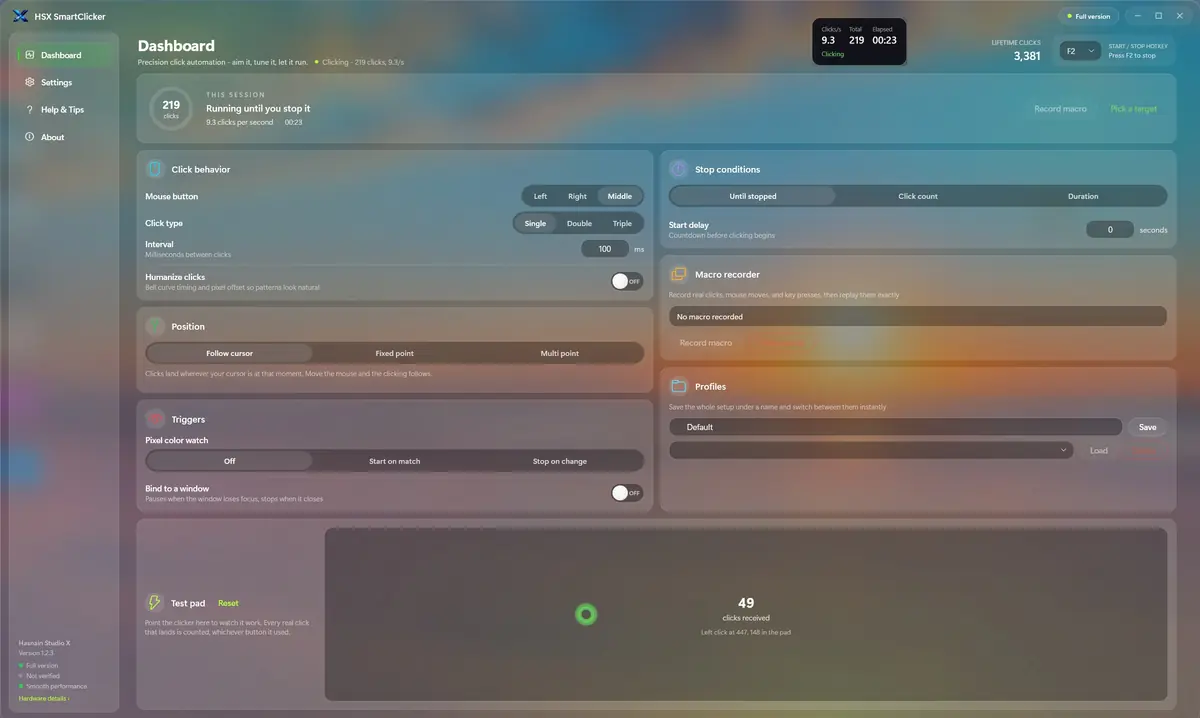 HSX SmartClicker running on Windows, screen 1 of 4