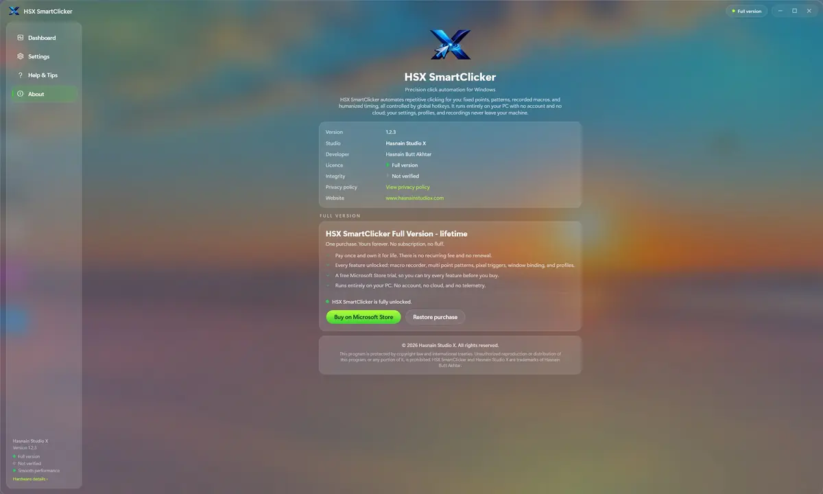 HSX SmartClicker running on Windows, screen 4 of 4