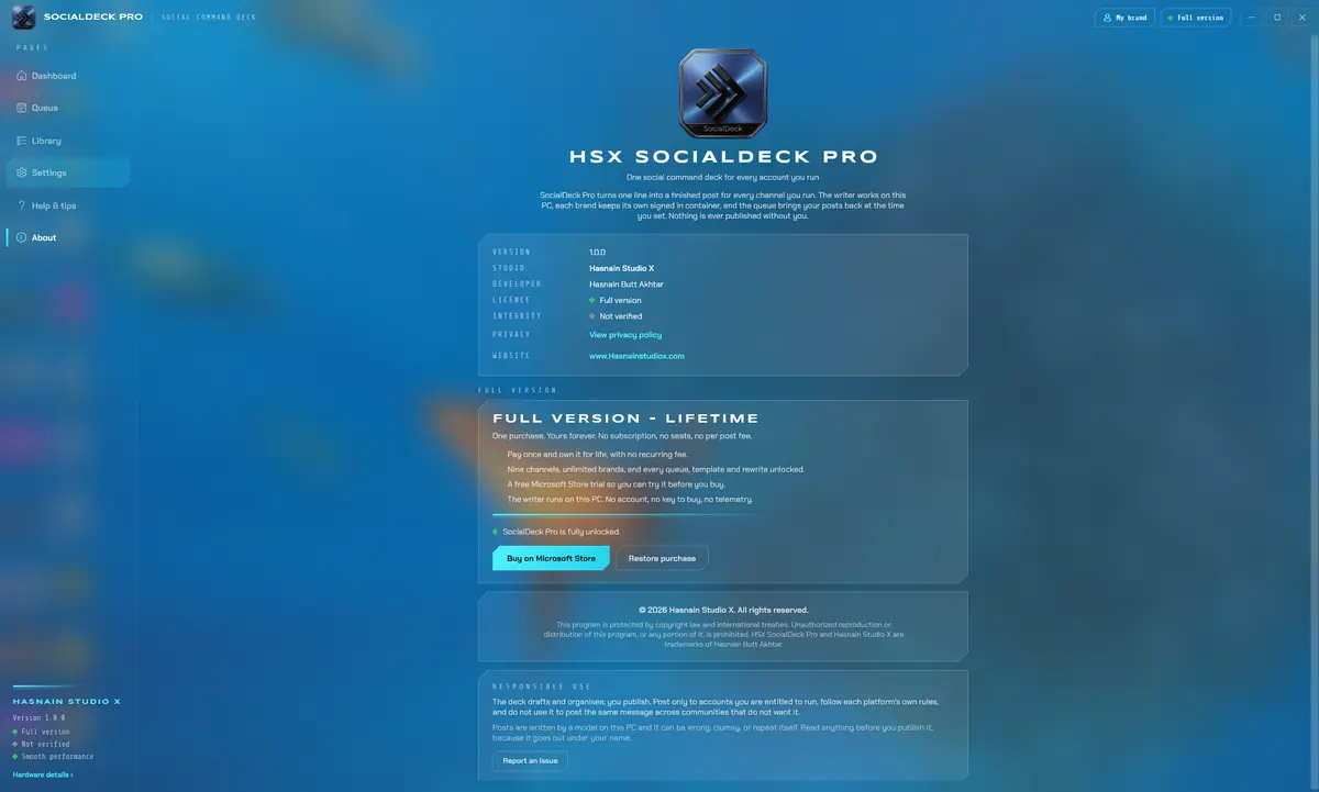 HSX SocialDeck Pro running on Windows, screen 1 of 4