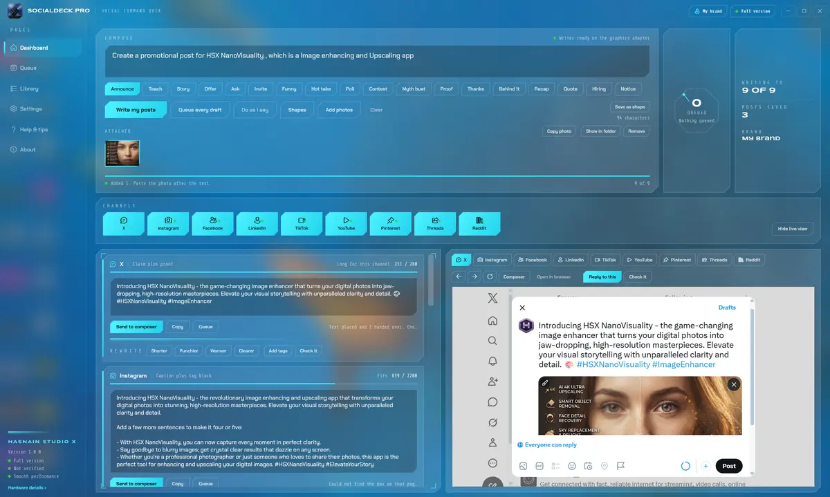 HSX SocialDeck Pro running on Windows, screen 2 of 4