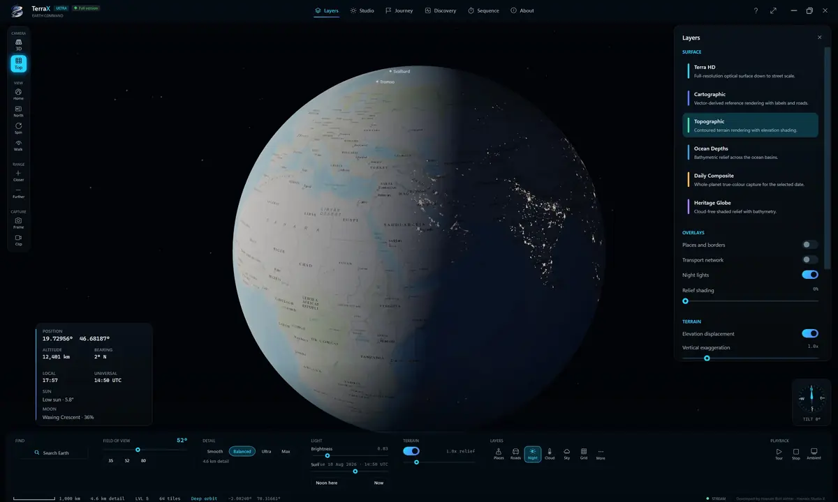 HSX TerraOrbitix 3D running on Windows, screen 1 of 3