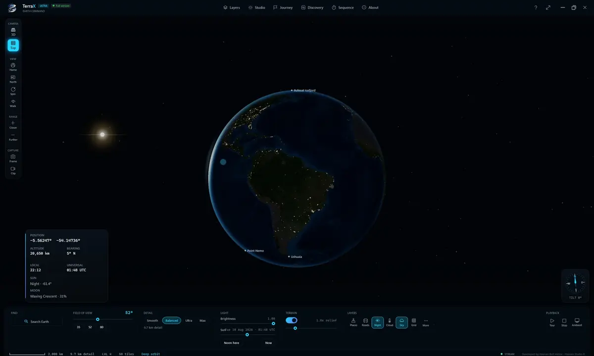 HSX TerraOrbitix 3D running on Windows, screen 2 of 3