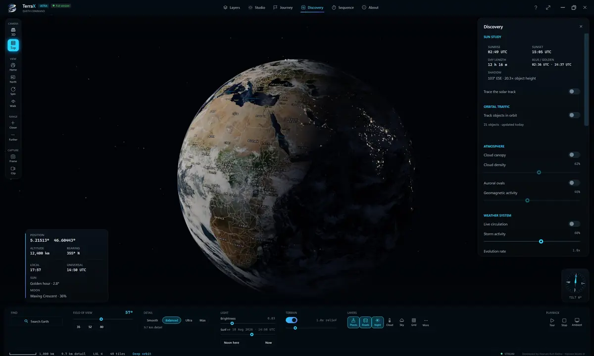 HSX TerraOrbitix 3D running on Windows, screen 3 of 3