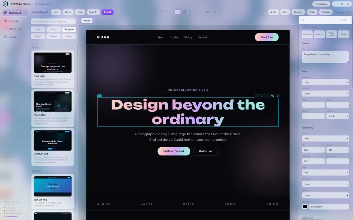 HSX WebX Studio running on Windows, screen 2 of 4