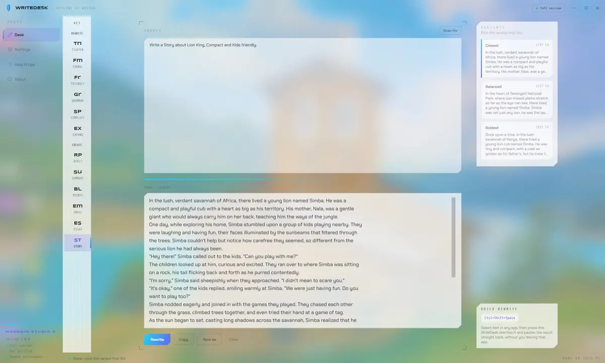 HSX WriteDesk running on Windows, screen 2 of 4