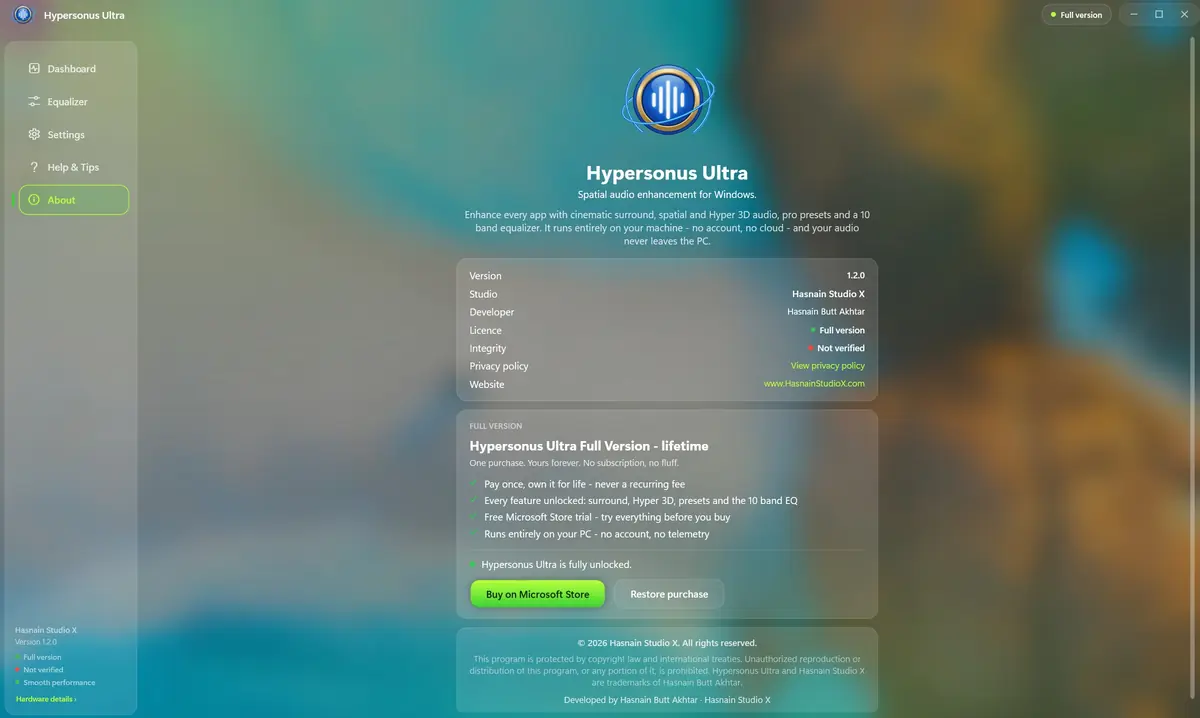 Hypersonus Ultra running on Windows, screen 1 of 4