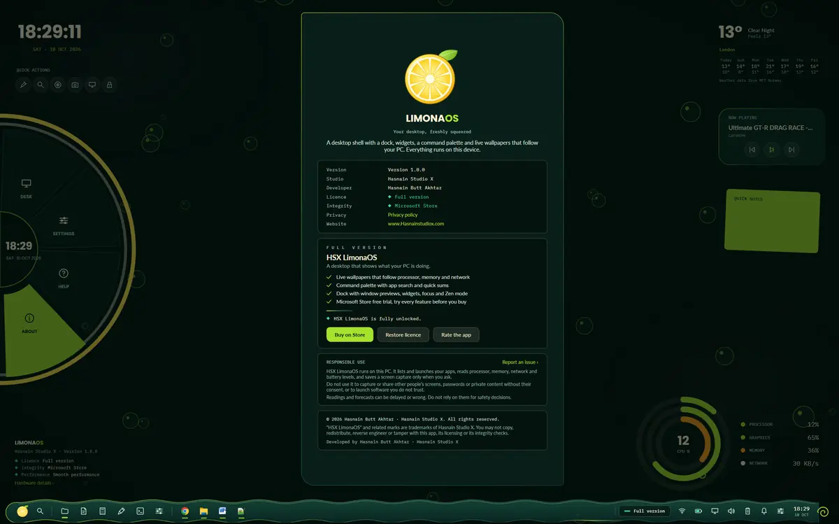 LimonaOS running on Windows, screen 1 of 4