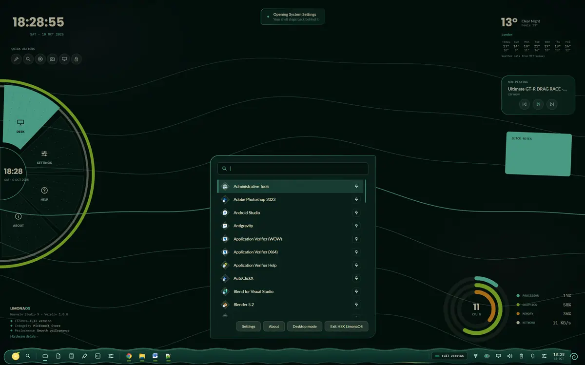 LimonaOS running on Windows, screen 2 of 4
