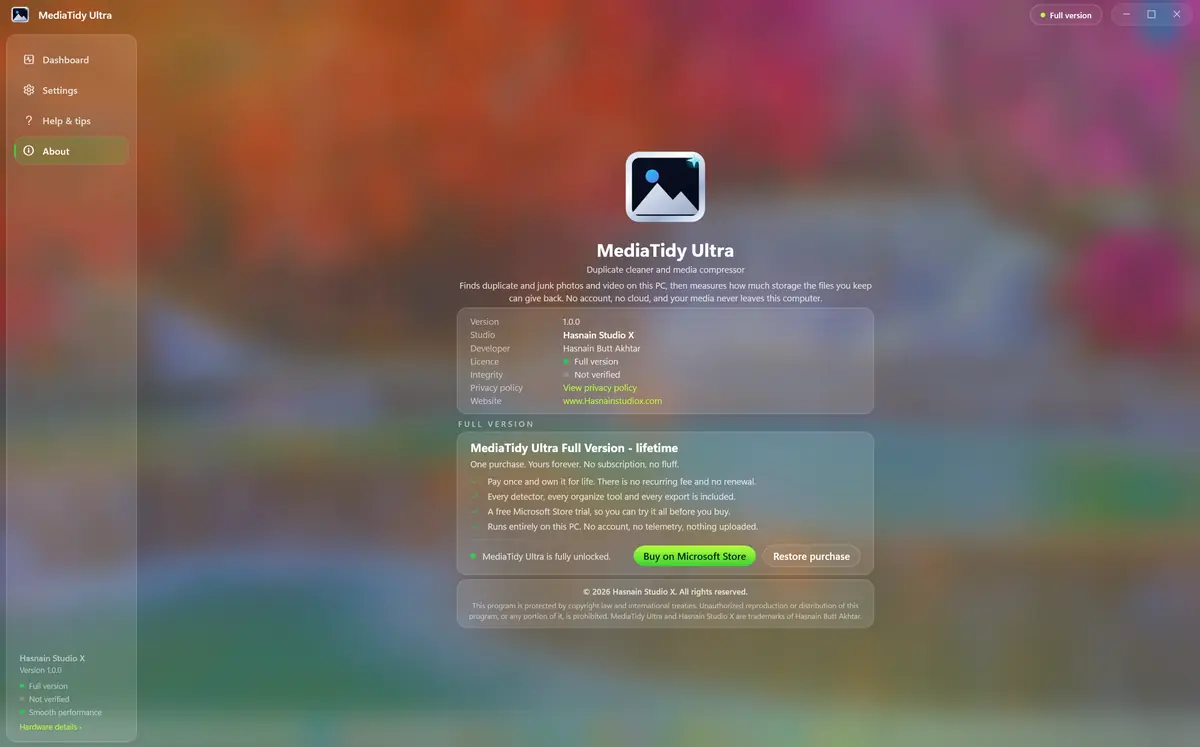 MediaTidy Ultra running on Windows, screen 1 of 4