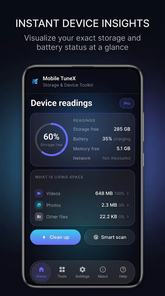 Mobile TuneX running on Android, screen 1 of 6