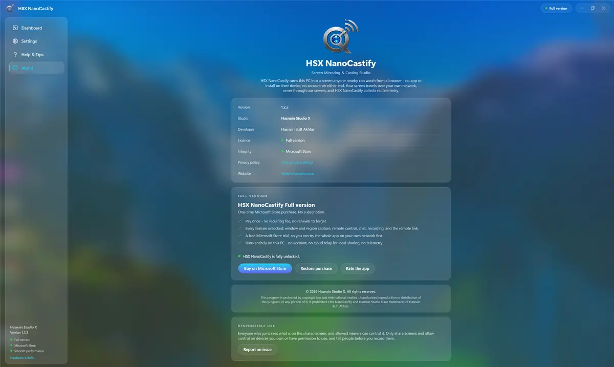 NanoCastify Pro running on Windows, screen 4 of 4