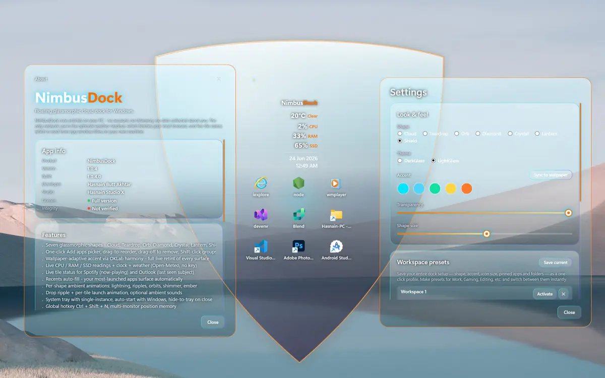 NimbusDock running on Windows, screen 4 of 4