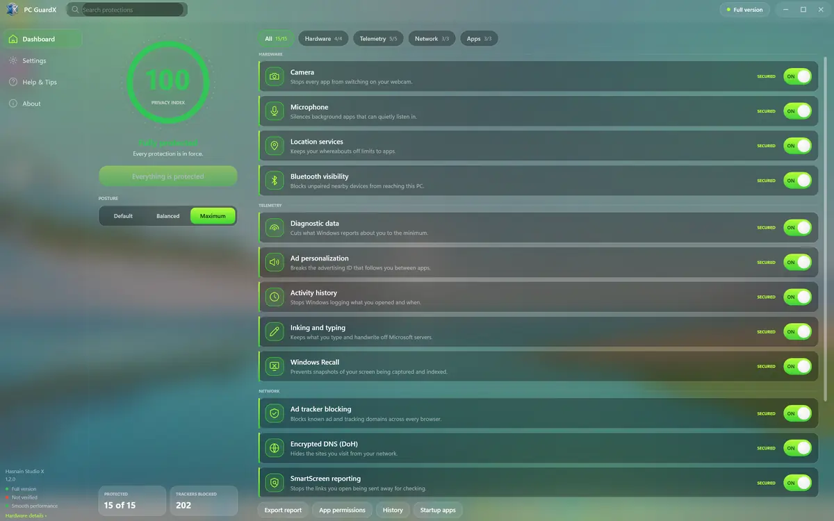 PC GuardX running on Windows, screen 1 of 4