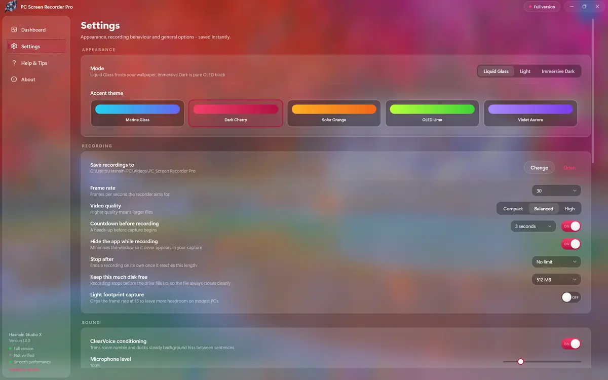 PC Screen Recorder Pro running on Windows, screen 2 of 4