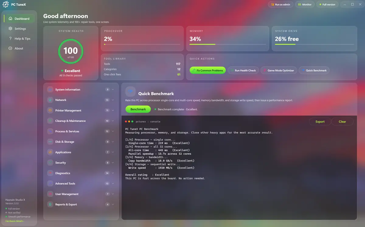 PC TuneX running on Windows, screen 3 of 4