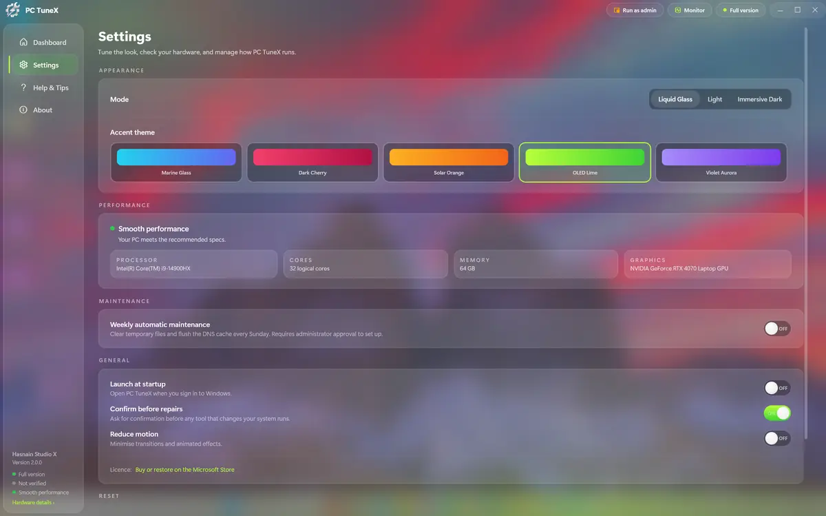 PC TuneX running on Windows, screen 4 of 4