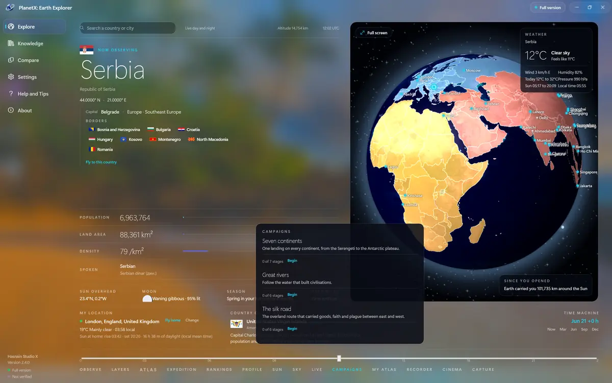 PlanetX: Earth Explorer running on Windows, screen 1 of 4