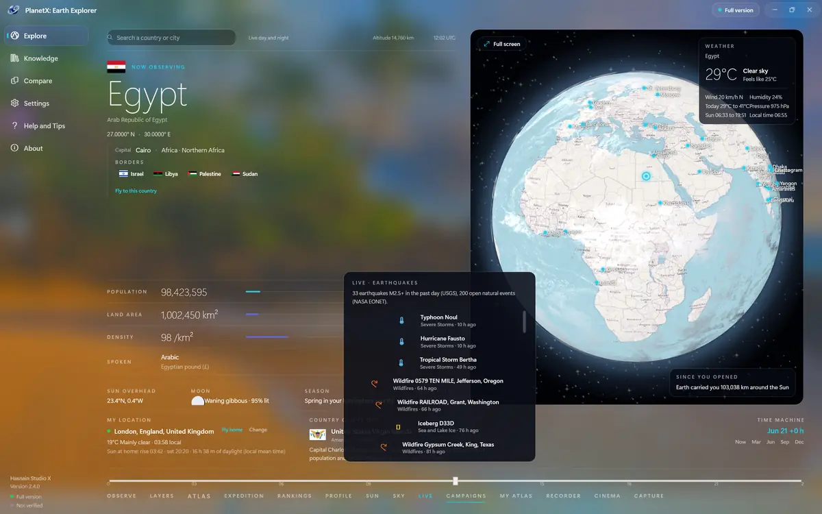 PlanetX: Earth Explorer running on Windows, screen 3 of 4
