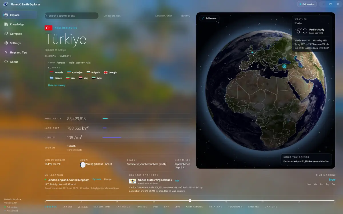 PlanetX: Earth Explorer running on Windows, screen 4 of 4
