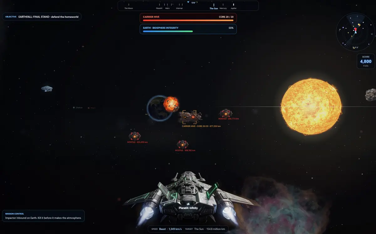 PlanetX: Infinity running on Windows, screen 3 of 4