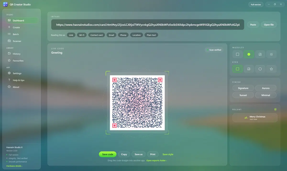 QR Creator Studio running on Windows, screen 2 of 4