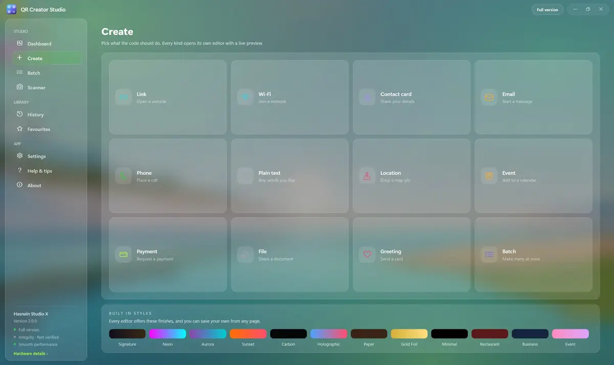QR Creator Studio running on Windows, screen 4 of 4