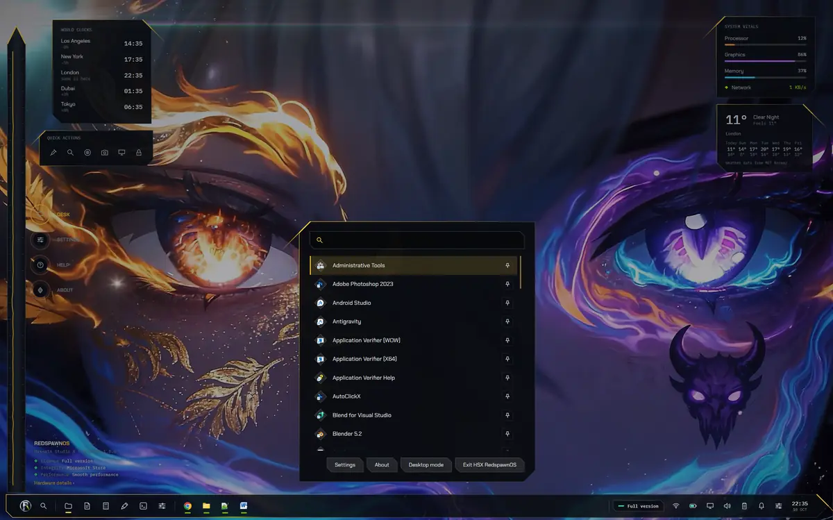 RedspawnOS running on Windows, screen 3 of 4