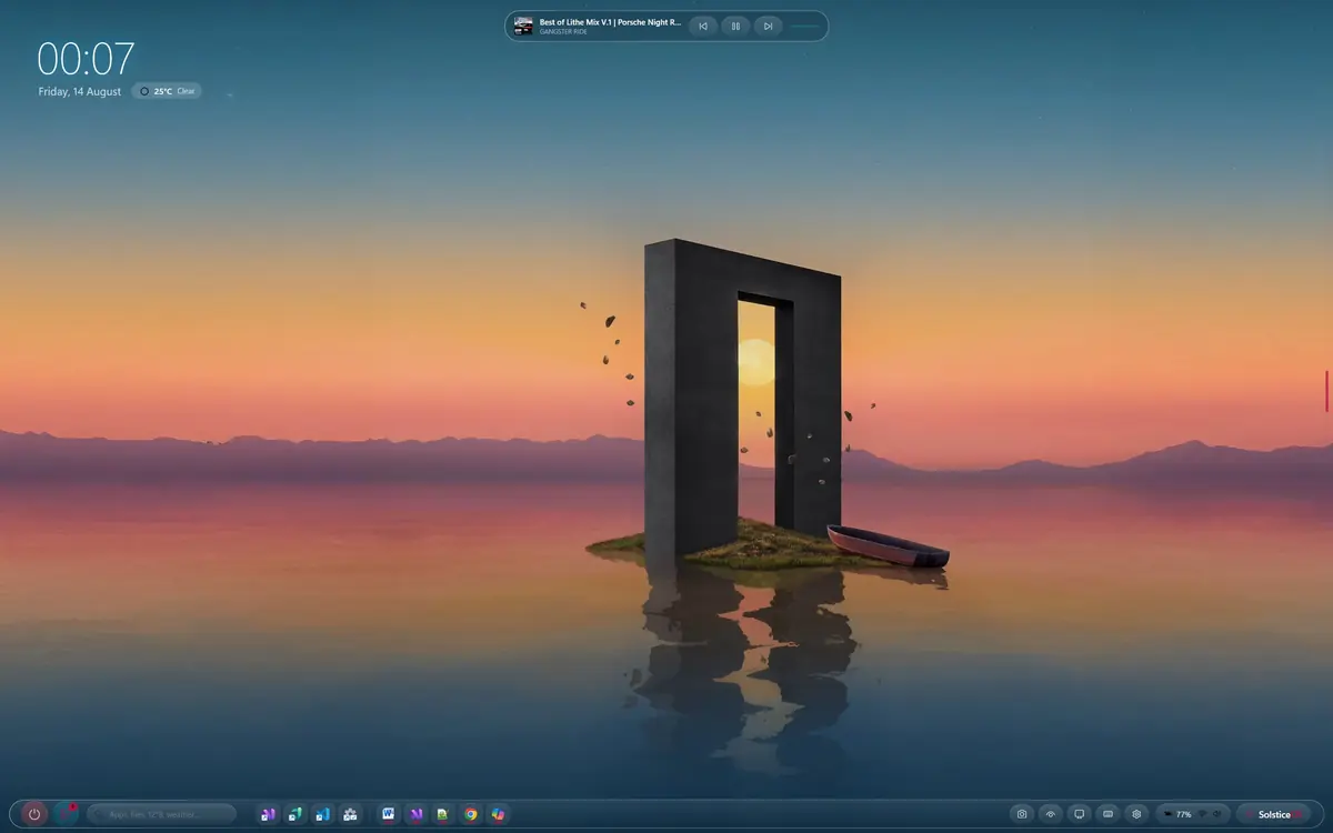 SolsticeOS running on Windows, screen 1 of 4