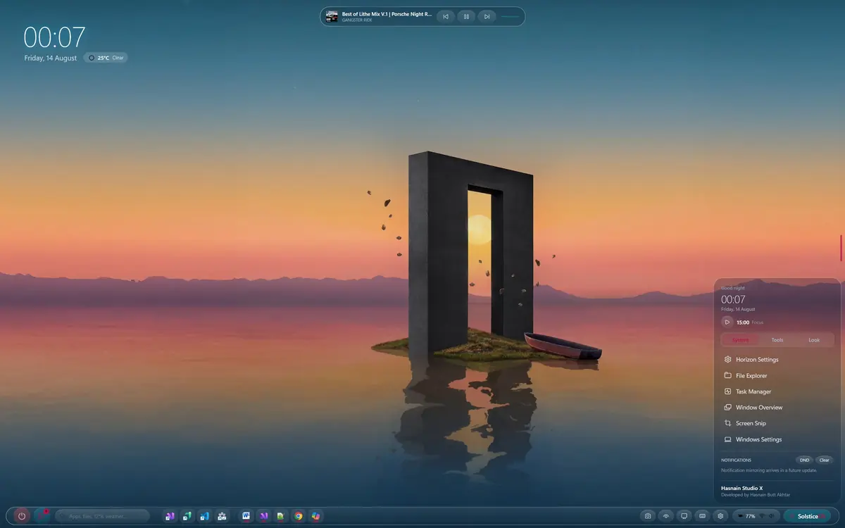SolsticeOS running on Windows, screen 3 of 4