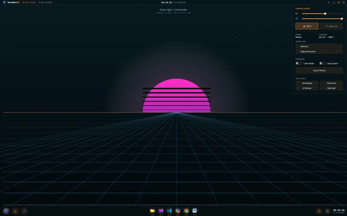 VectalonOS running on Windows, screen 2 of 4