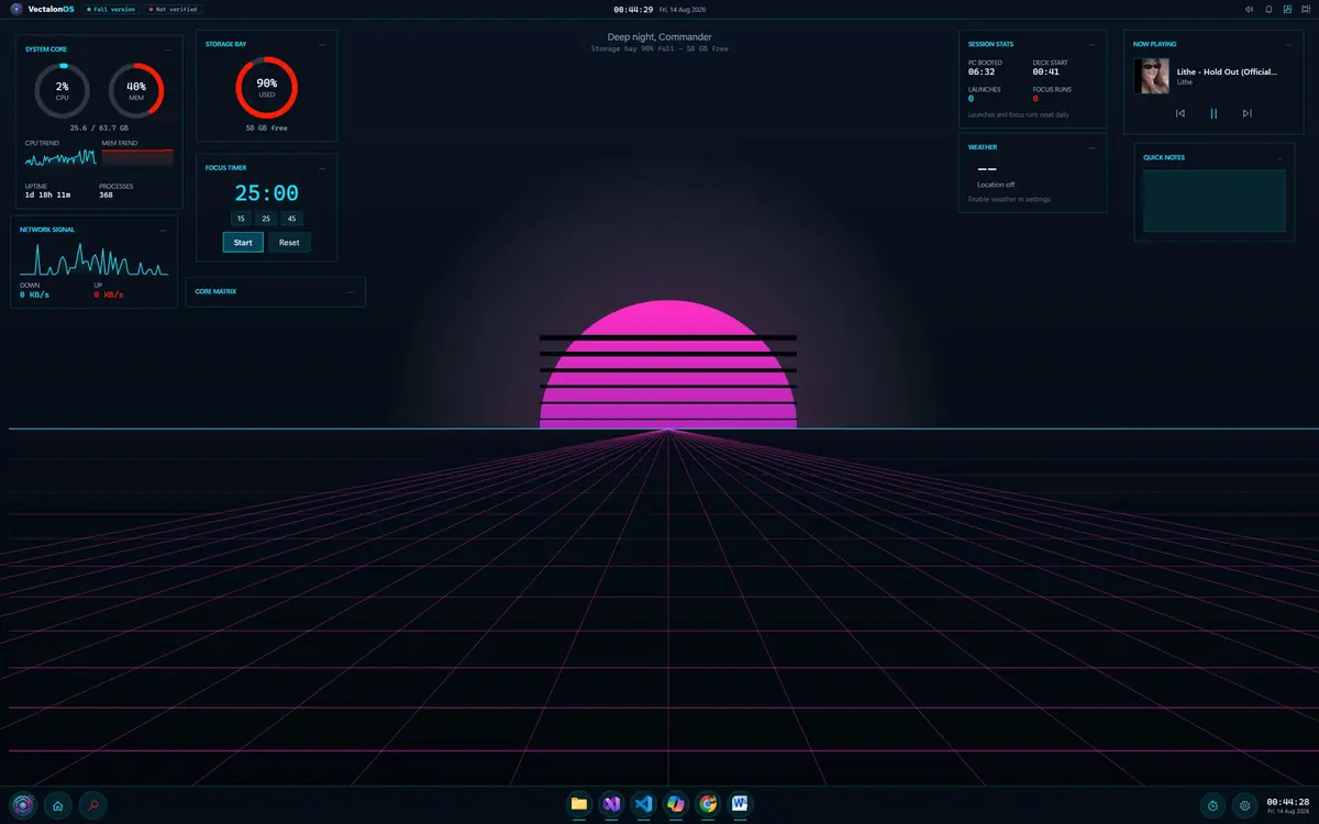 VectalonOS running on Windows, screen 3 of 4